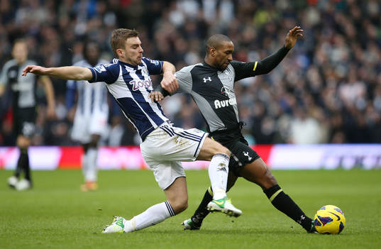 l - West Bromwich Albion v Tottenham Hotspur - Barclays Premier League  - The Hawthorns - 3/2/13 Tottenham's Jermain Defoe (R) in action with West Brom's James Morrison