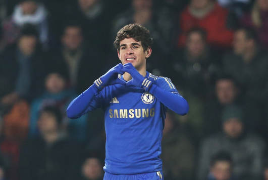  Football - Sparta Prague v Chelsea - UEFA Europa League Second Round First Leg - Toyota Arena, Prague, Czech Republic - 14/2/13 Oscar celebrates after scoring the first goal for Chelsea