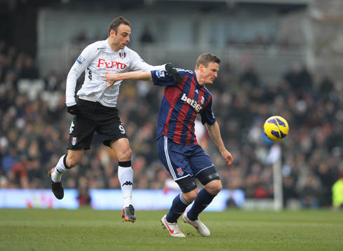 l - Fulham v Stoke City - Barclays Premier League  - Craven Cottage - 23/2/13 Fulhams' Dimitar Berbatov (L) in action with Stoke's Robert Huth