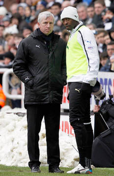 l - Newcastle United v Southampton - Barclays Premier League  - St James' Park - 24/2/13 Newcastle United manager Alan Pardew (L) with substitute Shola Ameobi