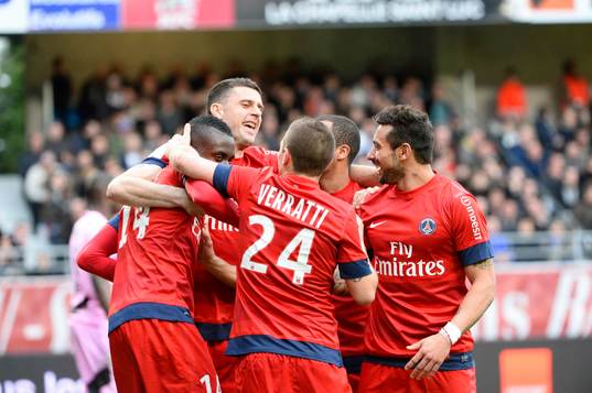  Blaise MATUIDI / Thiago MOTTA / Marco VERRATTI /  Ezequiel LAVEZZI  - 13.04.2013 - Troyes / Paris Saint Germain - 32eme  Journee de Ligue 1 