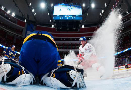 Tjeckiens Jiri Tlusty oroar framför mål i matchen mellan