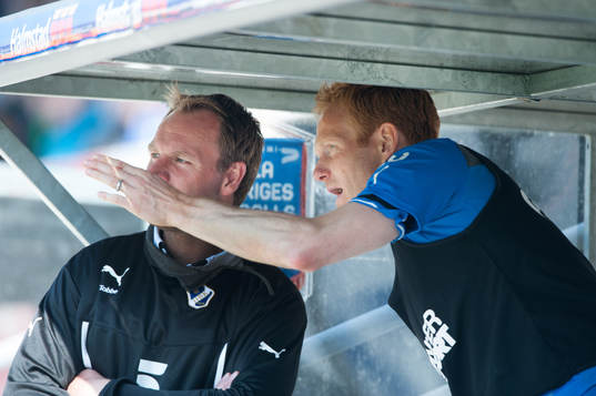 Torbjörn Arvidsson och Michael Svensson, tränare, Halmstad