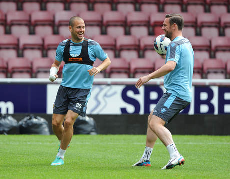 l - West Ham United Training - Upton Park - 18/5/13 West Ham's Joe Cole (L) and Kevin Nolan