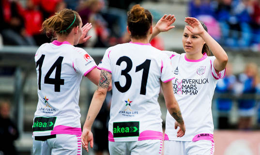  Manon Melis, Ramona Bachmann, Anja Mittag, LdB FC Malmö, jublar.