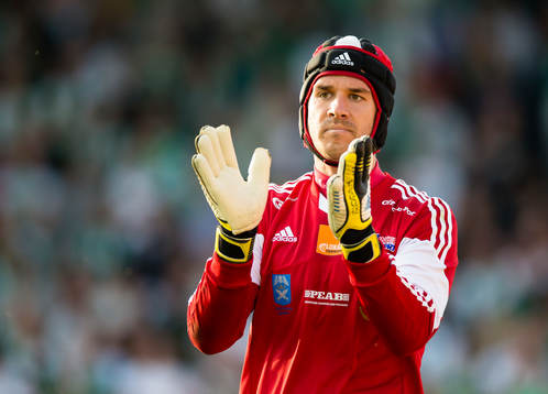 Ängelholms målvakt Matt Pyzdrowski i matchen mellan Hammarby och Ängelholm i Superettan i fotboll 23 Juni 2013 i Stockholm. 