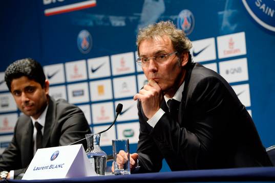  Fotboll, Paris Saint German: Nasser Al Khelaifi / Laurent BLANC - 27.06.2013 - Presentation du nouvel entraineur du Paris Saint Germain - Conference de Presse - 
