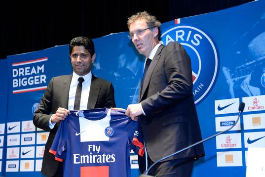  Fotboll, Paris Saint German: Nasser Al Khelaifi / Laurent BLANC - 27.06.2013 - Presentation du nouvel entraineur du Paris Saint Germain - Conference de Presse - 