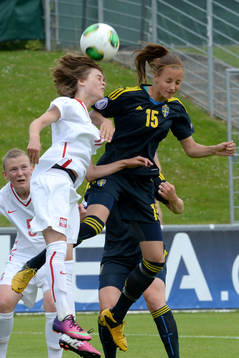 Nyon, 28 Juin 2013; Soccer; UEFA Championship Under 17 Women; Poland - Sweden. Picture show from l. t r. Dominka Deren and Nathalie Björn