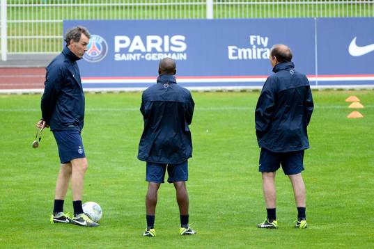  Laurent BLANC / Jean Louis GASSET / Claude MAKELELE - 03.07.2013 - Entrainement du Paris Saint Germain -Centre Technique du Football - Clairefontaine-