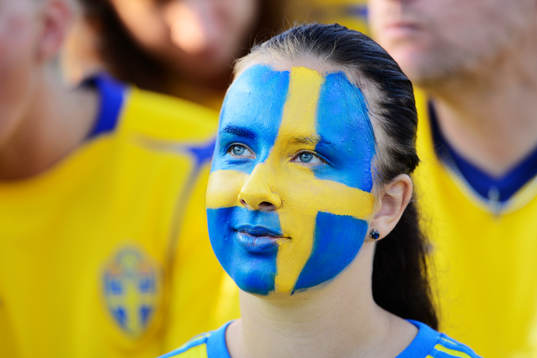 Svensk supporter innan matchen mellan Sverige och Italien