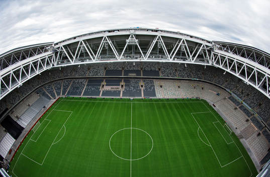Generell vy av ett tomt Tele2 Arena, från östra sidan sett,