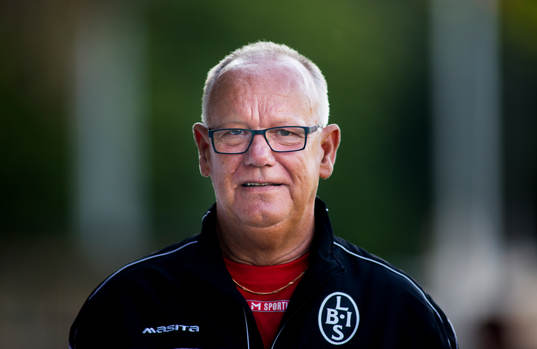 Landskronas lagledare Roland Rundqvist i fotbollsmatchen i Superettan mellan Landskrona och Varberg den 22 juli 2013 i Landskrona.