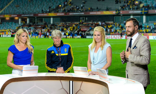as studio efter semifinalen mellan Sverige och Tyskland under dam-EM i fotboll 24 juli 2013 i Göteborg.