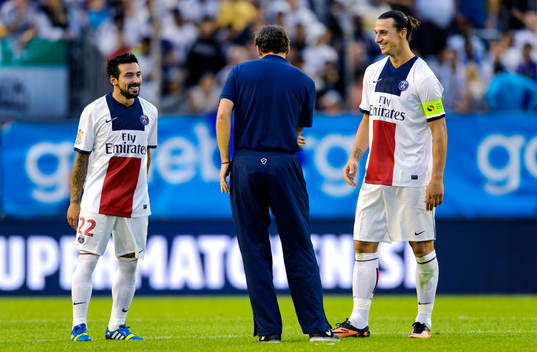 Paris Saint-Germans Ezequiel Lavezzi och Zlatan Ibrahimovic