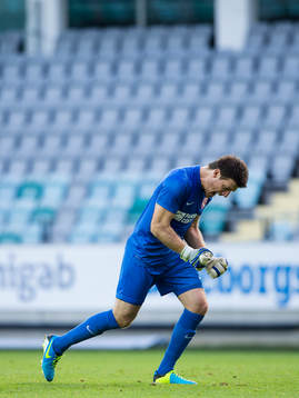 FC Thuns målvakt Guillaumme Faivre jublar efter att de tagit ledningen med 2-0