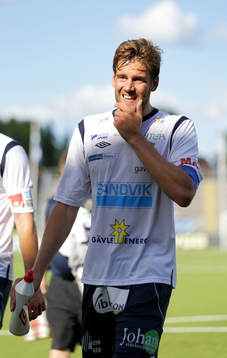 Gefles Mikael Dahlberg målgörare 1-0 i fotbollsmatchen mellan Åtvidaberg och Gefle i Allsvenskan den 04 augusti 2013 i Åtvidaberg.