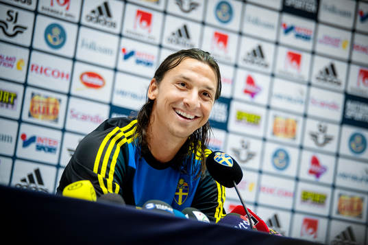  Zlatan Ibrahimovic under presskonferensen efter Sveriges träning.