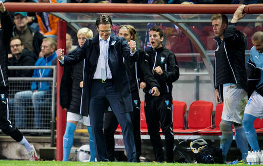 Malmös  tränare Rikard Norling jublar