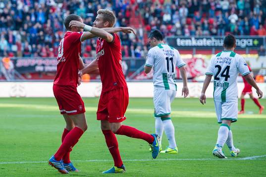  ENSCHEDE, FC Twente - FC Groningen, Voetbal Eredivisie, Stadion Grolsch Veste, Seizoen 2013 / 2014, 29-09-2013, FC Twente speler Rasmus Bengtsson juicht na de 1-0.  