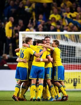 Jubel bland de svenska spelarna