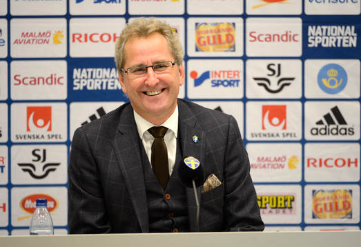 Sveriges förbundskapten Erik Hamrén på presskonferensen