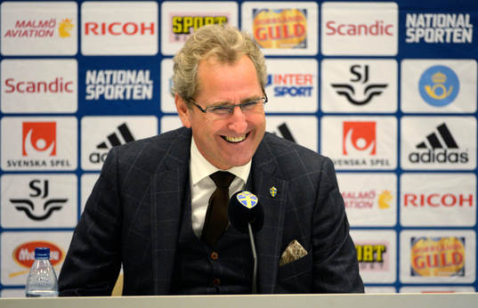 Sveriges förbundskapten Erik Hamrén på presskonferensen