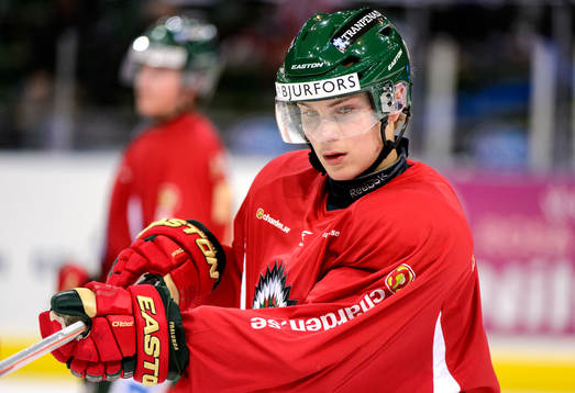 Frölundas Anton Blidh innan ishockeymatchen i SHL mellan