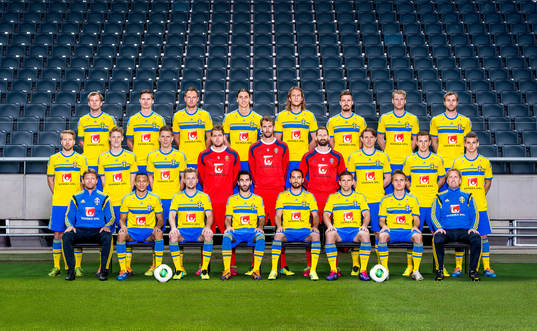 Lagbild på Sveriges landslag i fotboll. Bak fr.v. Mikael Antonsson, Mikael Lustig, Andreas Granqvist, Zlatan Ibrahimovic, Jonas Olsson, Per Nilsson, Ola Toivonen, Johan Elmander. Mitten fr.v. Adam Johansson, Rasmus Elm, Pontus Wernbloom, Kristoffer Nordfeldt, målvakt, Andreas Isaksson, målvakt, Johan Wiland, målvakt, Kim Källström, Alexander Gerndt, Alexander Kacaniklic. Fram fr.v. players manager Marcus Allbäck, Martin Olsson, Sebastian Larsson, Jimmy Durmaz, Erkan Zengin, Anders Svensson, Pierre Bengtsson och förbundskapten Erik Hamrén den 17 november 2013 i Stockholm.