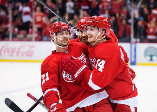 Detroits Tomas Tatar, Henrik Zetterberg och Gustav Nyquist