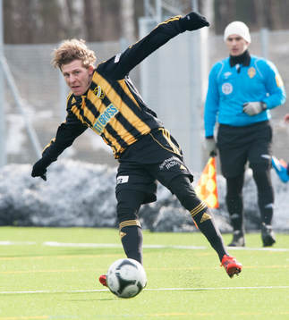 Hässleholms Jonathan Nilsson i träningsmatchen i fotboll