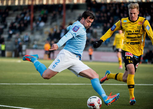 Malmös Matias Concha och Mjällbys Mattias Håkansson