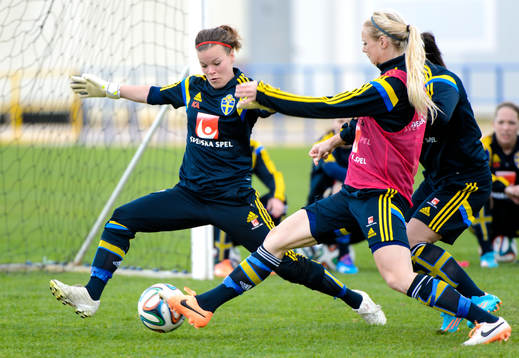 Sveriges målvakt Stéphanie Öhrström och Amanda Ilestedt