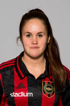 Damfotbollsspelaren Sandra Lindkvist, Brommapojkarna, poserar för ett porträtt den 17 mars 2014 i Solna.