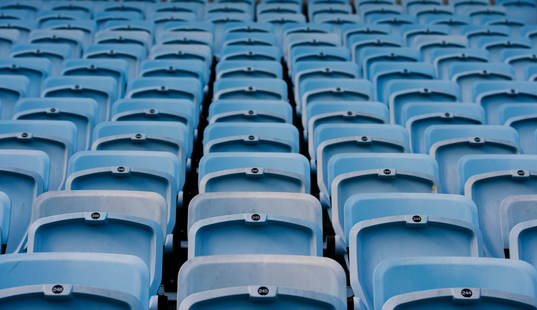Tomma stolar på läktaren på Swedbank Stadion innan den allsvenska fotbollsmatchen mellan Malmö FF och Falkenberg den 30 mars 2014 i Malmö.