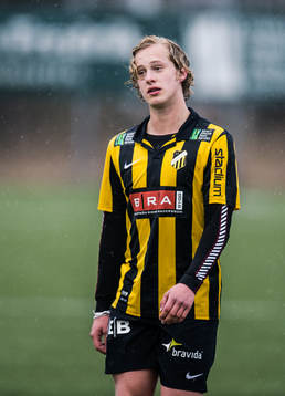 Häckens Gustav Berggren i fotbollsmatchen mellan BK Häcken och Landskrona BoIS i U19 Allsvenskan Södra den 05 januari 2014 i Göteborg .