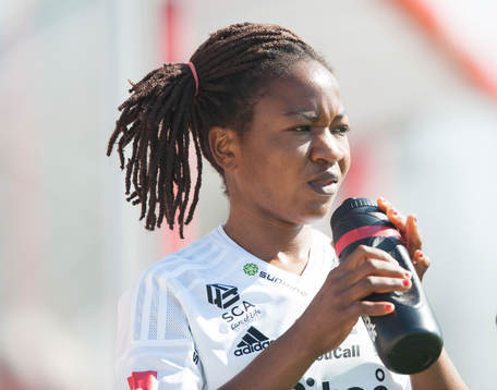 Piteås Francisca Ordega  i matchen i damallsvenskan mellan Kristianstad och Piteå i Kristianstad 27 april 2014.