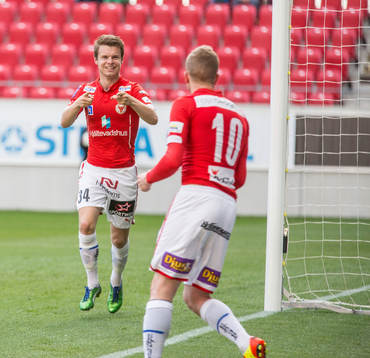 Kalmars Måns Söderqvist och Kalmars Tobias Eriksson jublar