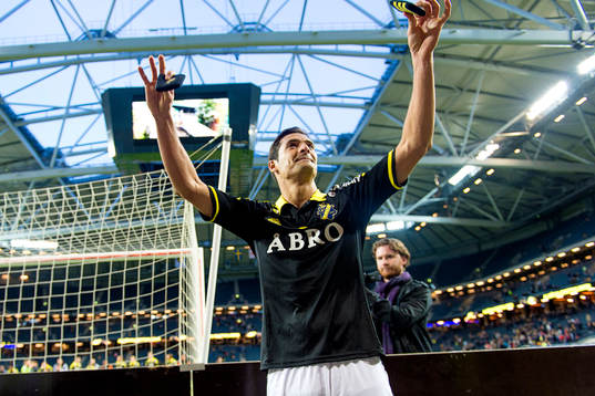 s Celso Borges jublar efter fotbollsmatchen i Allsvenskan mellan AIK och Elfsborg den 5 maj 2014 i Stockholm. 