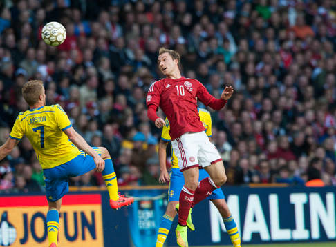 Danmarks Christian Eriksen  i landskampen mellan Danmark och Sverige i Köpenhamn 28 maj  2014.