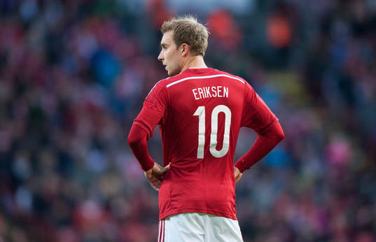 Danmarks Christian Eriksen  i landskampen mellan Danmark och Sverige i Köpenhamn 28 maj  2014.