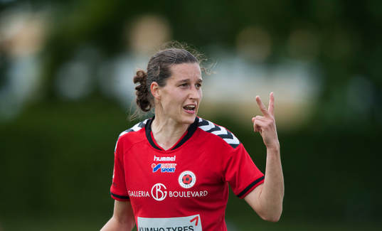 Kristianstads Johanna Rasmussen, som gjorde 1-0, i matchen i semifinalen i Svenska Cupen mellan Kristianstad och Örebro i Kristianstad 29 maj  2014.