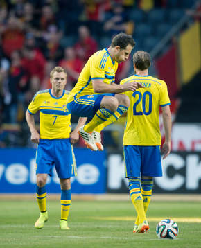 Sveriges Tobias Hysén  i träningslandskampen i mellan Sverige och Belgien i Stockholm 1 juni 2014.