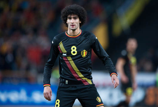 Belgiens Marouane Fellaini  i träningslandskampen i mellan Sverige och Belgien i Stockholm 1 juni 2014.