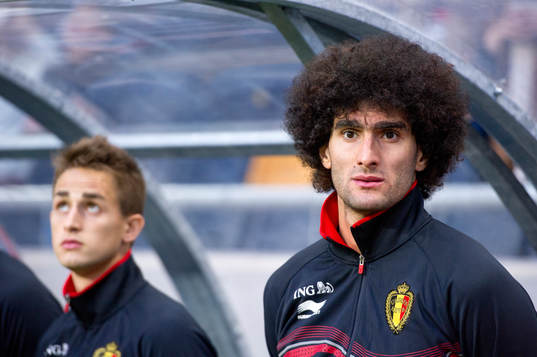 Belgiens Marouane Fellaini och Adnan Januzaj