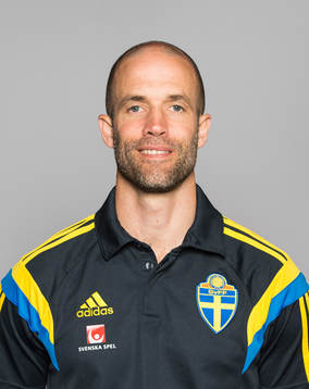 Sveriges damfotbollandslags tränare och analytiker Matti Demegård poserar för ett porträtt den 17 juni 2014 i Stockholm.