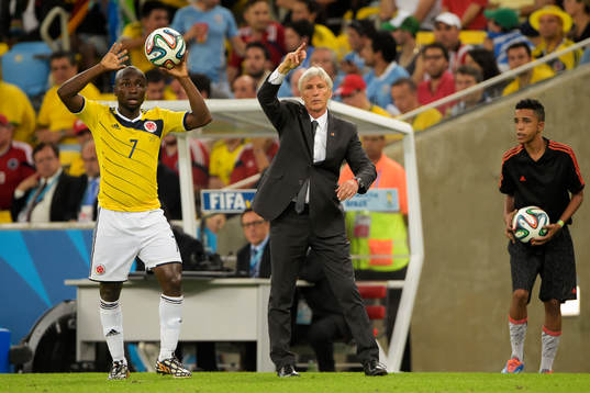 Colombias Pablo Armero och förbundskapten Jose Pekerman