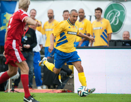  Henrik Larsson i jubileumsmatchen VM-laget 1994 i Grevie 29  juni.