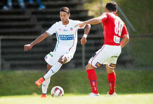 Helsingborgs Ariel Lassiter  i träningsmatchen i fotboll mellan Helsingborg och Kalmar i Bromölla 30 juni.