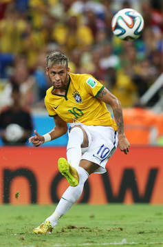  Football - Brazil v Colombia - FIFA World Cup Brazil 2014 - Quarter Final - Estadio Castelao, Fortaleza, Brazil - 4/7/14 Brazil's Neymar takes a free kick 